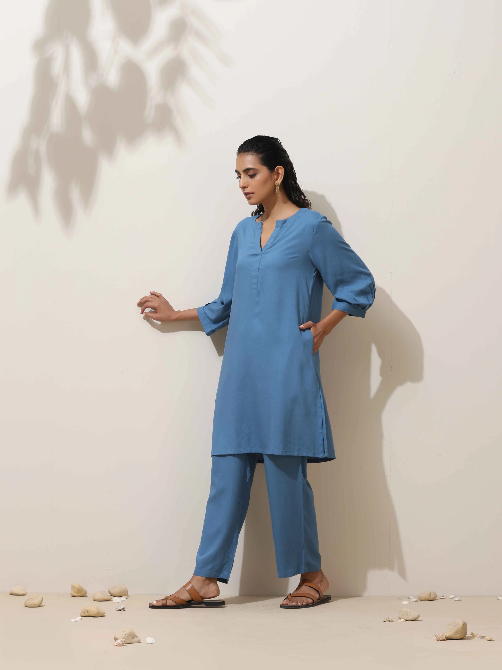 trueBrowns Blue Viscose Co-ord Set - Swadesiicart