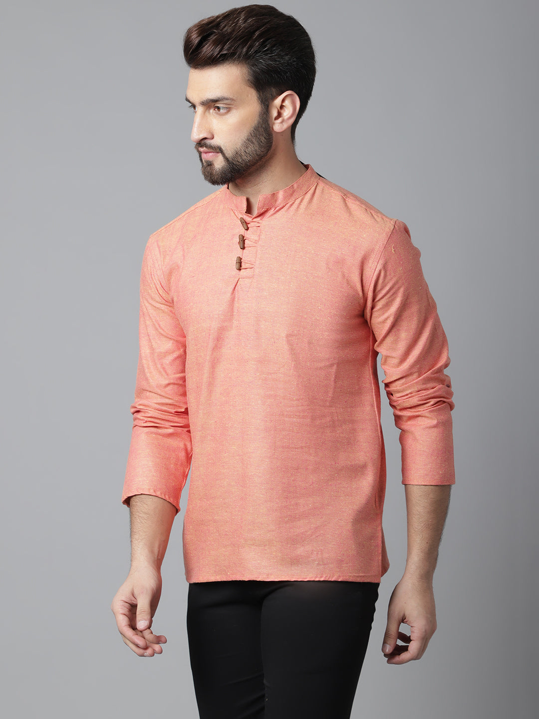 Even Apparels Orange Pure Cotton Kurta With Band Collar | Swadesiicart