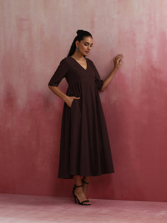 trueBrowns Cola Cotton Dobby Dress | Swadesiicart