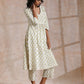 trueBrowns Green Buta On Off White Block Print Cotton Slit Gathered Kurta Set | Swadesiicart