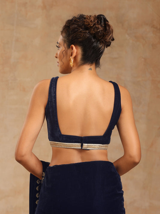 trueBrowns Midnight Blue Velvet Sleeveless Blouse | Swadesiicart