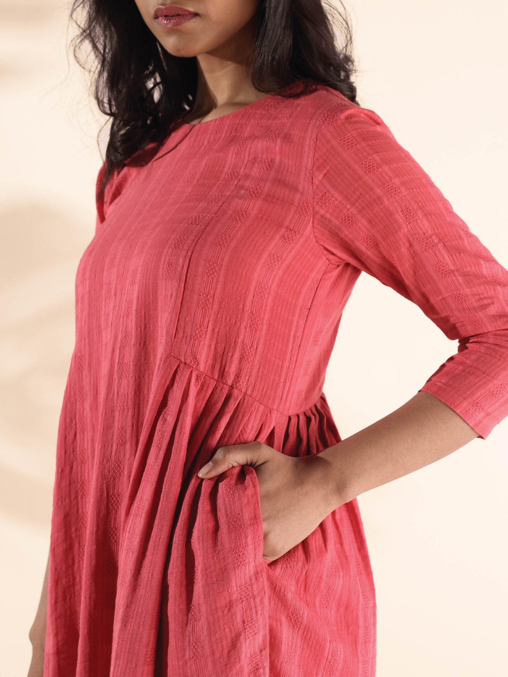trueBrowns Pink Cotton Dobby Co-ord Set - Swadesiicart
