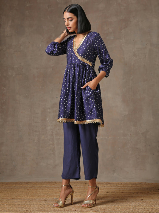 trueBrowns Blue Bandhani Printed Silk Co-Ord Set - Swadesiicart