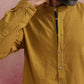 trueBrowns Men's Mustard Cotton Mandarin Collar Stylized Kurta | Swadesiicart