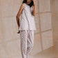 trueBrowns White With Grey Buta Block Print Cotton Sleeveless Co-Ord Set - Swadesiicart