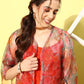 InWeave Women's Orange Strappy Set W Green Organza Cape - Swadesiicart