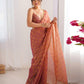 Lorenvalley Fashion Peach NC Chiffon Square with fancy Lace Saree with Blouse - Swadesiicart