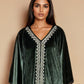 trueBrowns Olive Green Velvet Embroidered Kaftan Kurta Set | Swadesiicart
