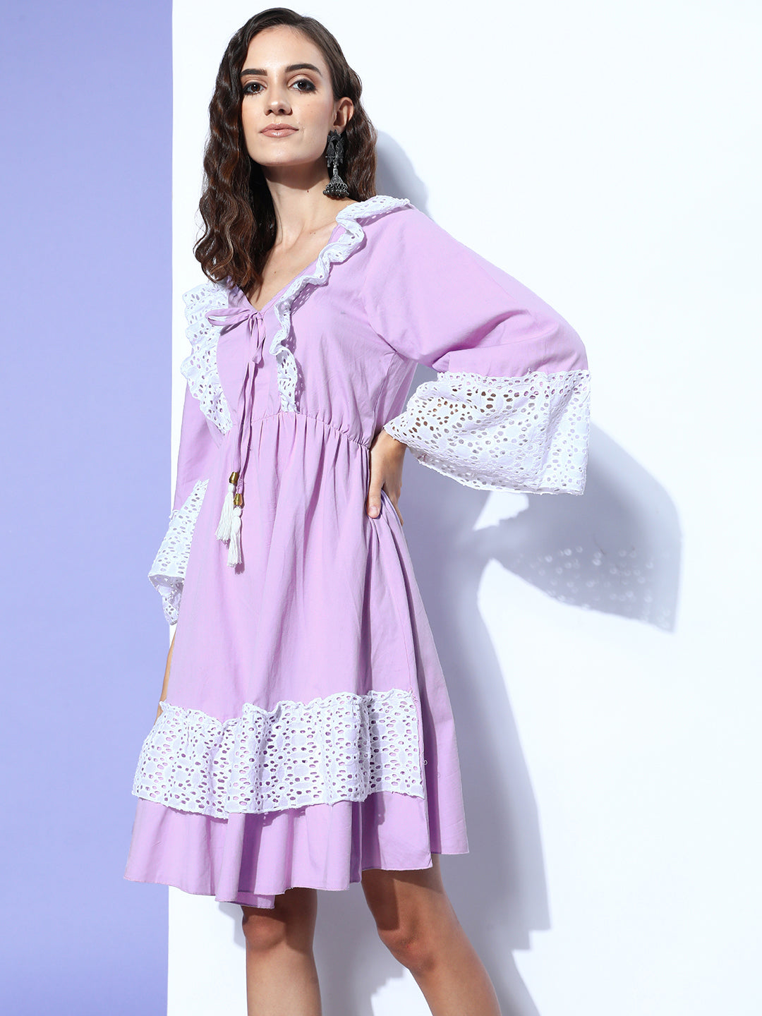 InWeave Women's Mauve Lacy Short Dress - Swadesiicart