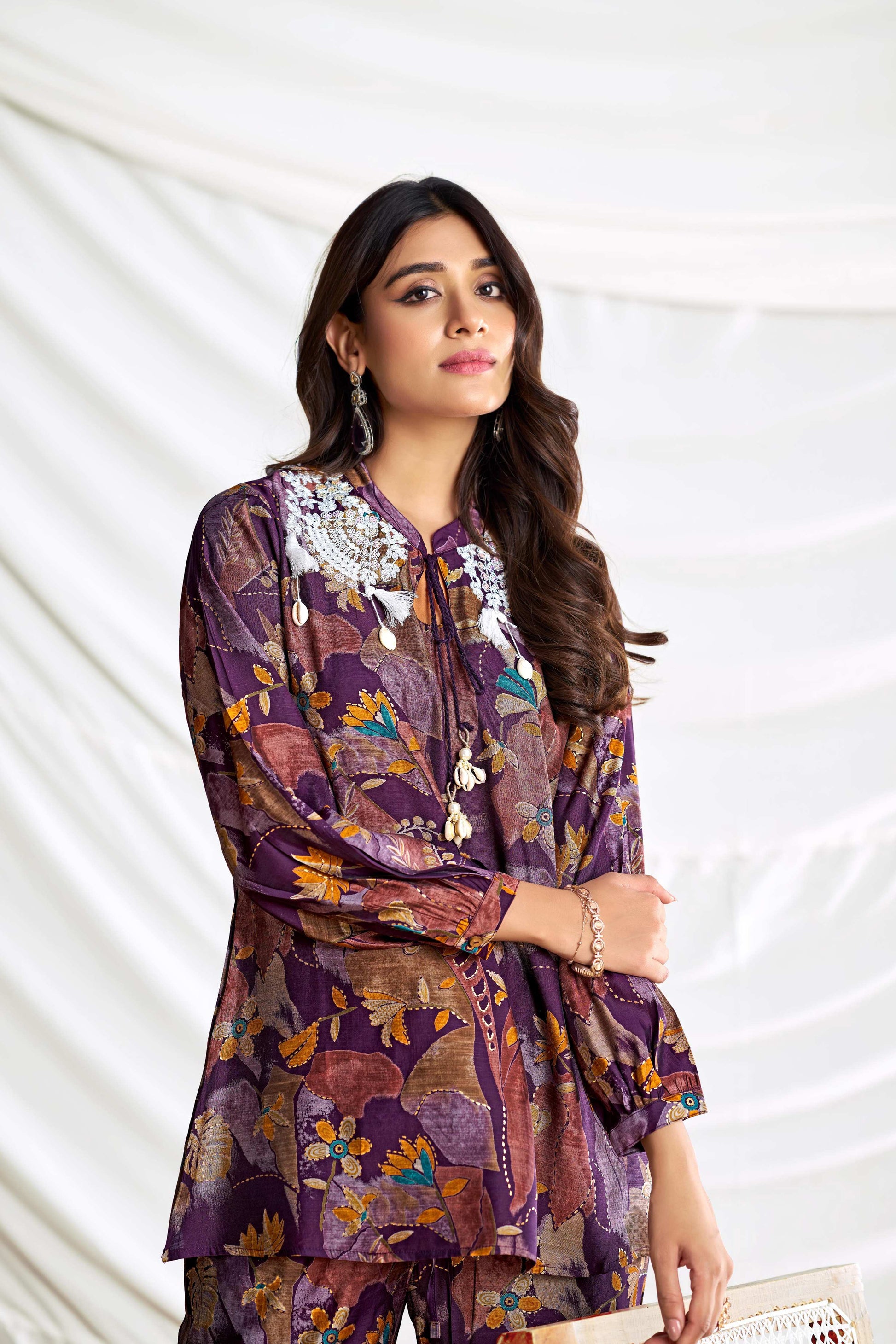 BulBul Nilisha Purple Chanderi Co-Ord Set - Swadesiicart