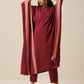 trueBrowns Ruby Wine Slub Texture High Low Kaftan Pant Set | Swadesiicart