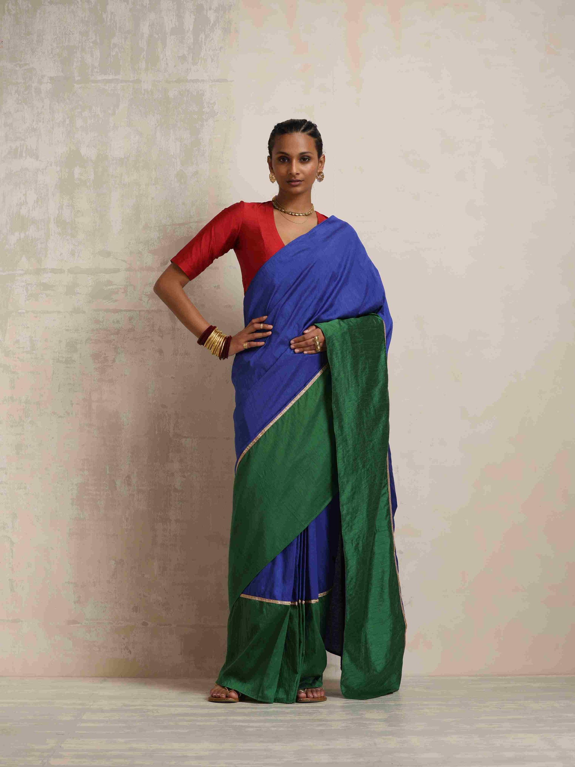trueBrowns Blue Silk Ready To Wear Saree | Swadesiicart