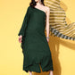 InWeave Women's Green Mirror Work One Shoulder Kurta Set With Dupatta - Swadesiicart