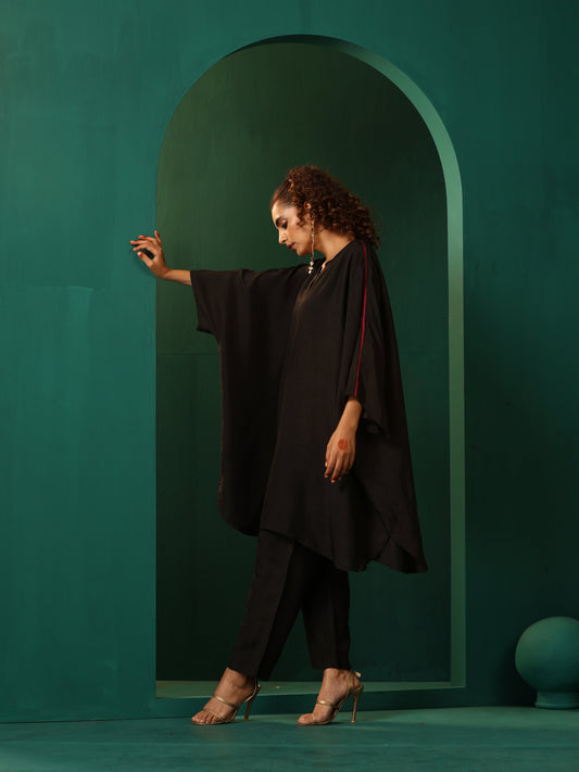 trueBrowns Black Silk Kaftan Pant Set | Swadesiicart
