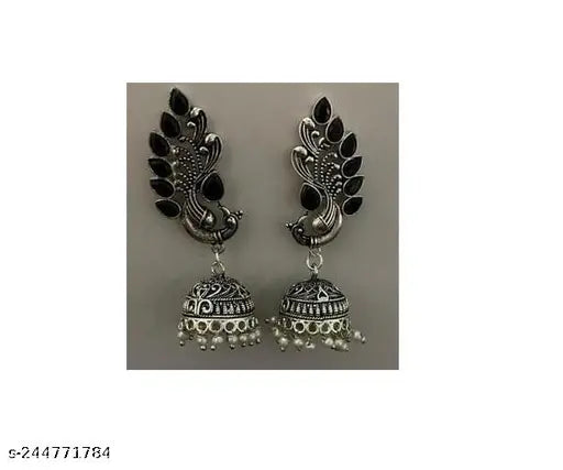 Tehzeeb Creations Women's Oxidised Necklace And Earring With Black Beads And Pearl - Swadesiicart