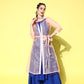 InWeave Women's Ink Blue Strappy Kurta Set With Peach Organza Cape - Swadesiicart