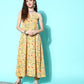 InWeave Women's Yellow Print Back Less Long Kurta Pant Set - Swadesiicart