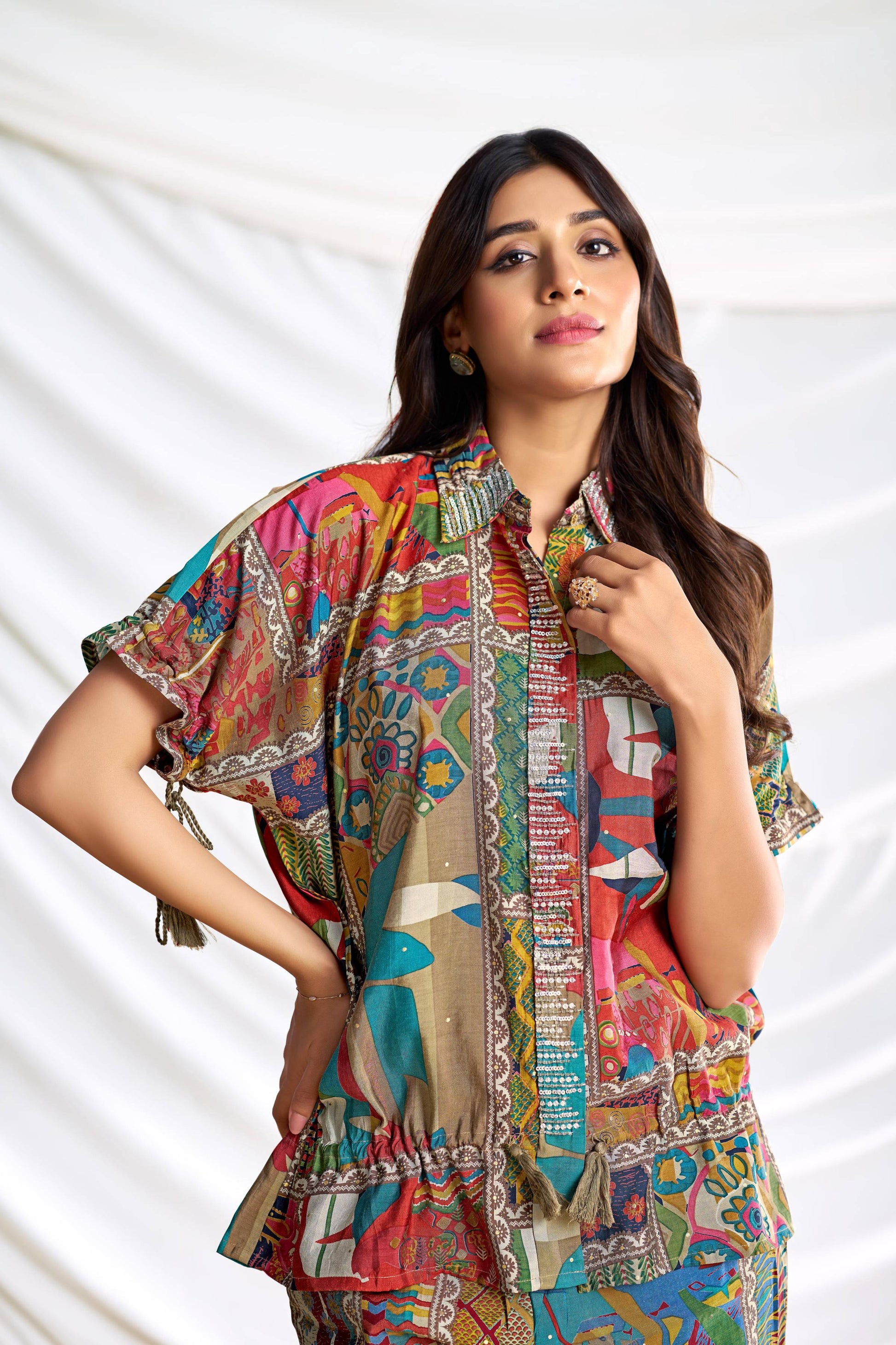 BulBul Kate Brown Chanderi Co-Ord Set - Swadesiicart