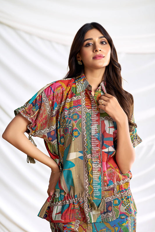 BulBul Kate Brown Chanderi Co-Ord Set - Swadesiicart