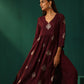 trueBrowns Wine Geometric Viscose Silk High Slit Kurta Pant Set | Swadesiicart