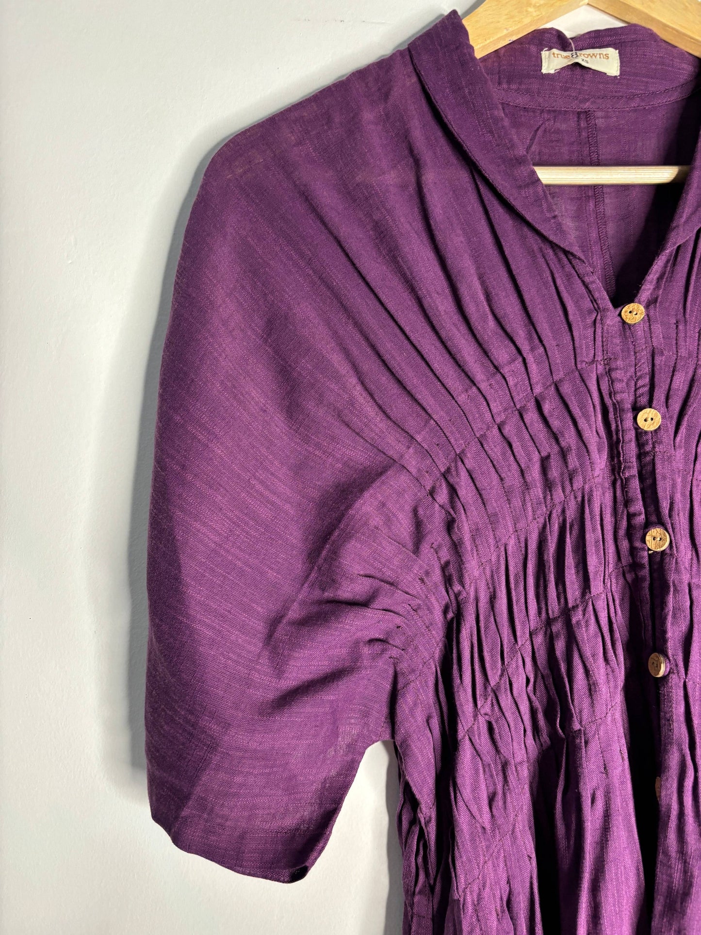 trueBrowns Purple Slub Pleated Kurta | Swadesiicart