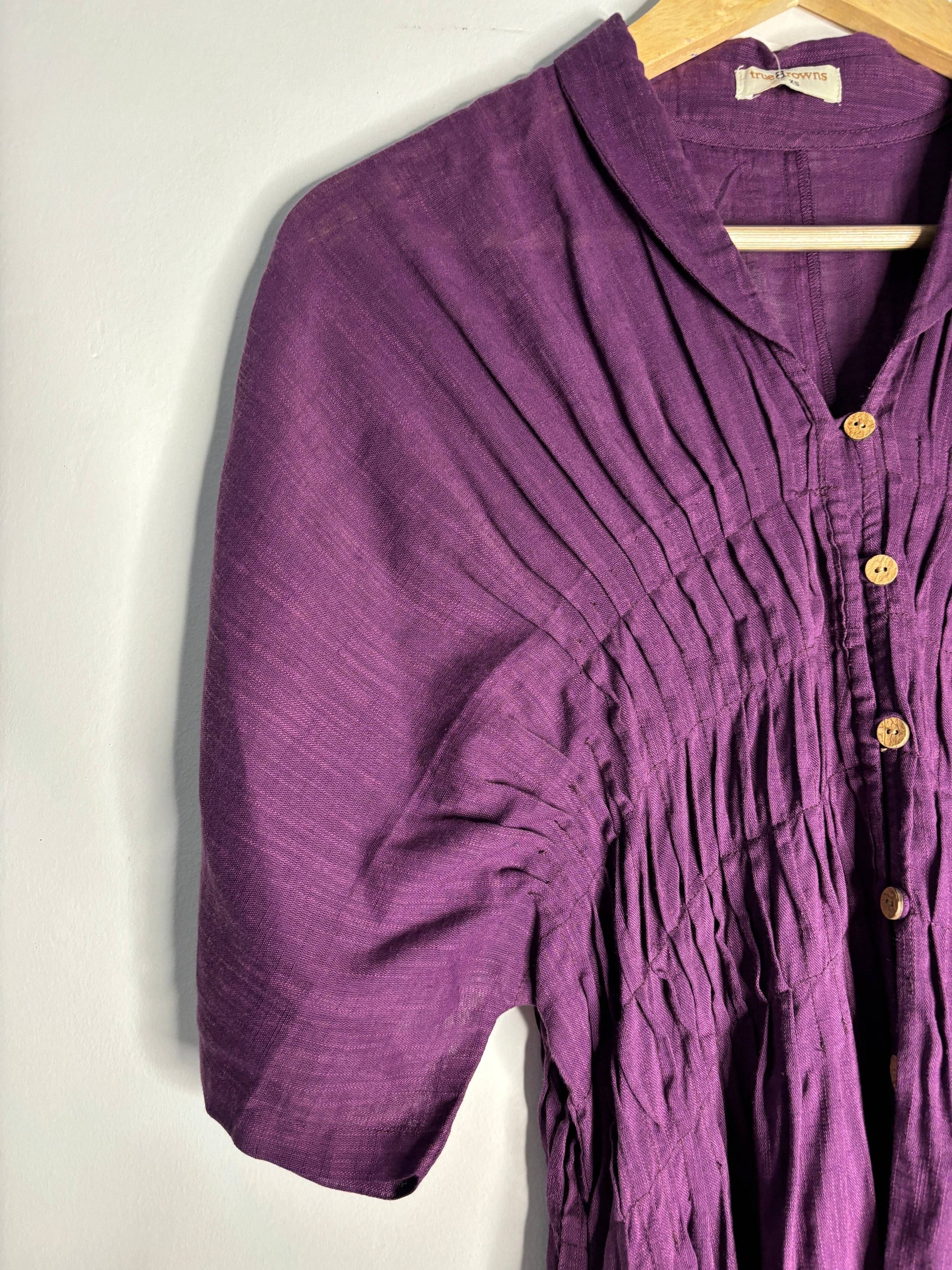 trueBrowns Purple Slub Pleated Kurta | Swadesiicart