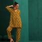trueBrowns Mustard Flower Stem Muslin Silk Printed Relaxed Co-ord Set - Swadesiicart