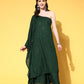 InWeave Women's Green Mirror Work One Shoulder Kurta Set - Swadesiicart