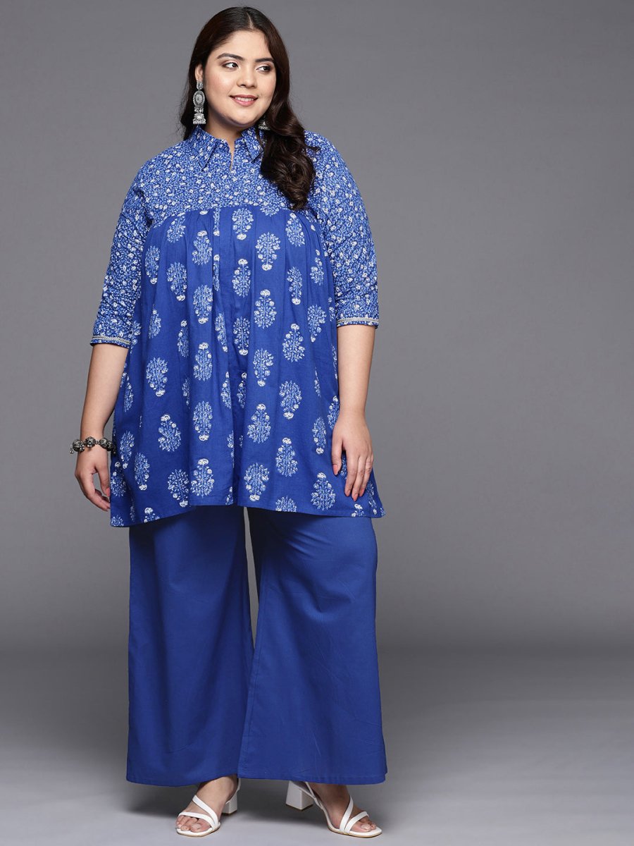 Ahalyaa Women Plus Size Cotton Tunic with Palazzos | Swadesiicart