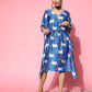 InWeave Women's Ink Blue Indian Bull Print Kaftan - Swadesiicart