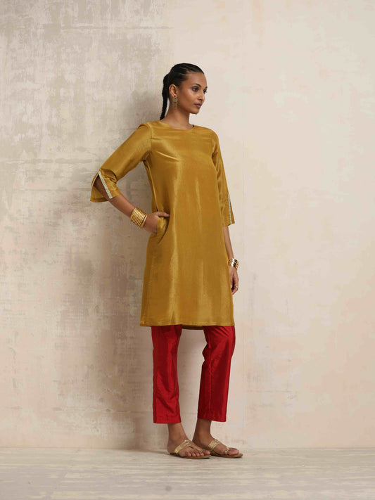 trueBrowns Gold Tissue Kurta Co-ord Set - Swadesiicart