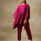 trueBrowns Purple Textured Silk Gathered Kaftan Co-Ord Set - Swadesiicart