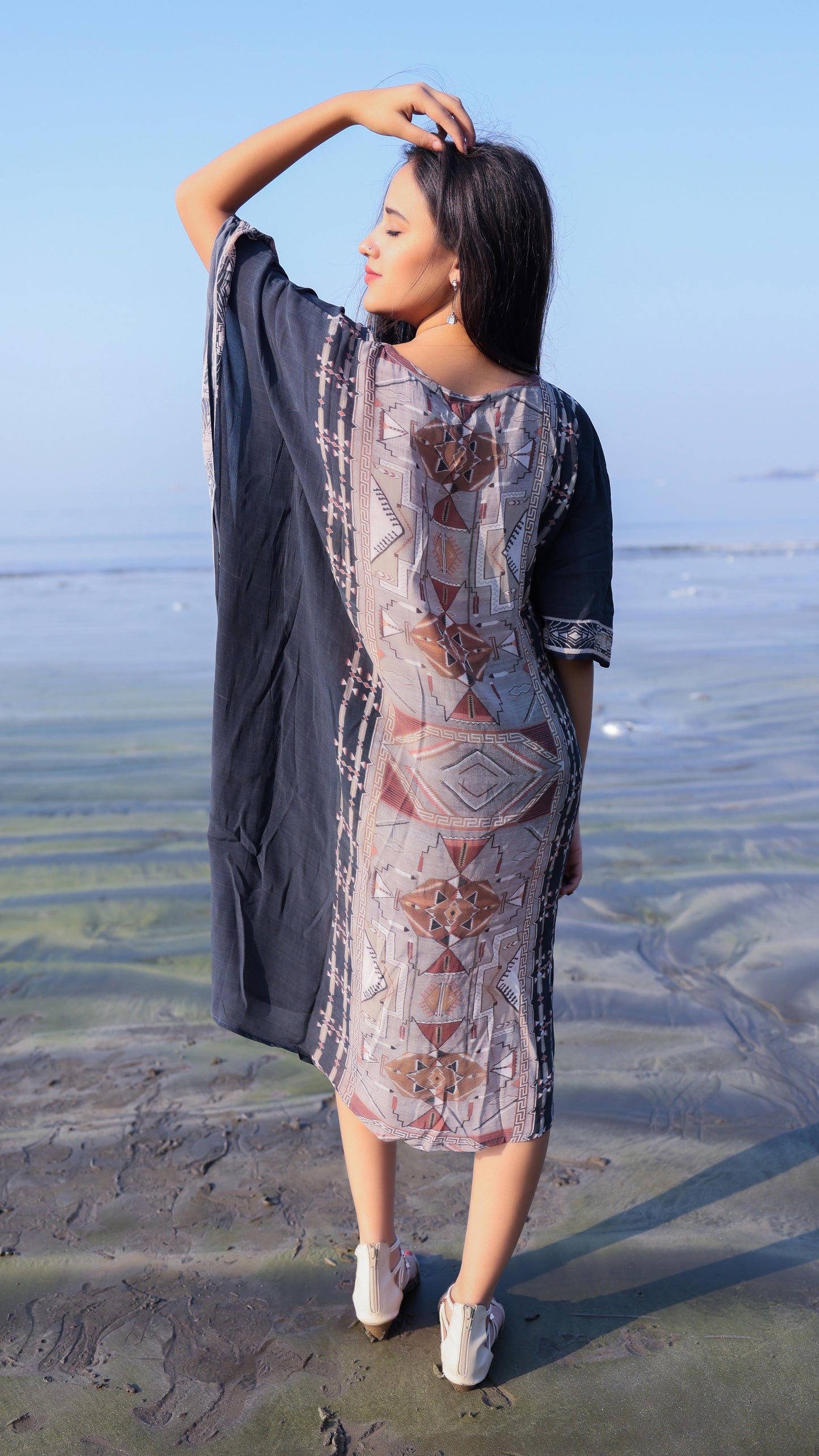 Noroke Cupro Crepe Kaftan Dress - Printed | Swadesiicart