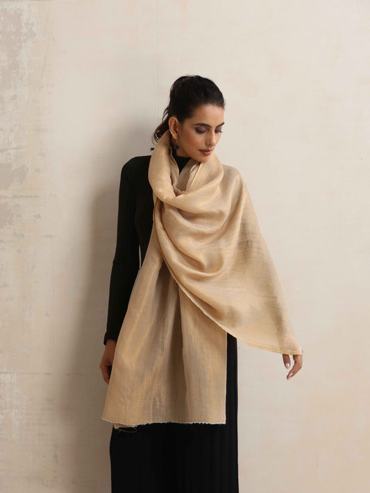 trueBrowns Beige Weave Woollen Stole | Swadesiicart