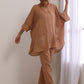trueBrowns Beige Dobby Boxy Fit High-Low Co-Ord Set - Swadesiicart