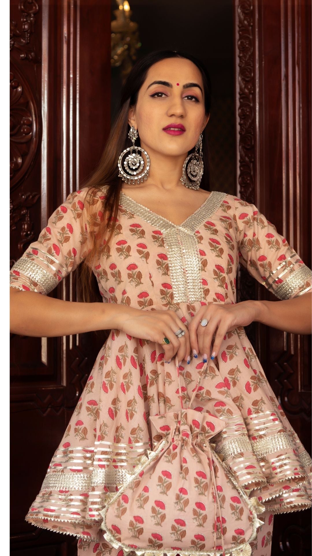 Pomcha Jaipur Peach Hand Block Cotton Sharara Set | Swadesiicart