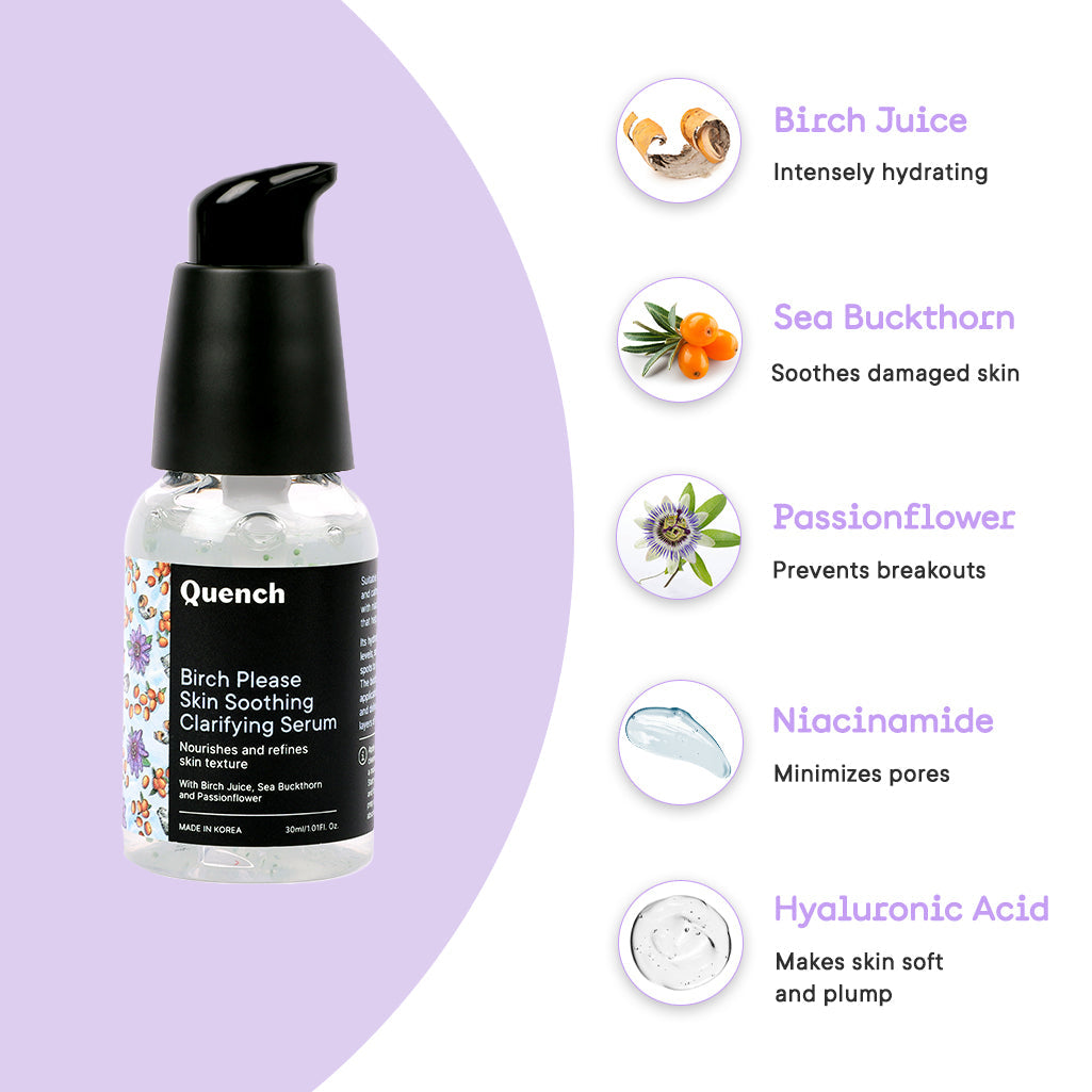 Quench Botanics Birch Please Skin Soothing Clarifying Serum, Smooth & Hydrated Skin - Korean Skincare | Swadesiicart