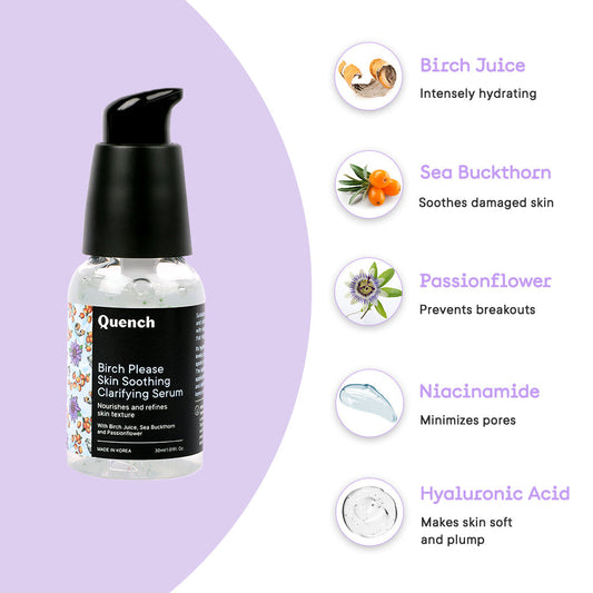 Quench Botanics Birch Please Skin Soothing Clarifying Serum, Smooth & Hydrated Skin - Korean Skincare | Swadesiicart