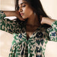 trueBrowns Green Cotton Ikat Flared Dress | Swadesiicart
