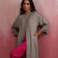 trueBrowns Grey High Slit Modal Kurta Set | Swadesiicart