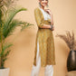 InWeave Women's Olive Ajrakh Print Cotton Patch Work Straight Kurta Pant Set - Swadesiicart