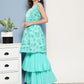 InWeave Women's Turquoise Printed Chintz Tiered Sharara Set - Swadesiicart