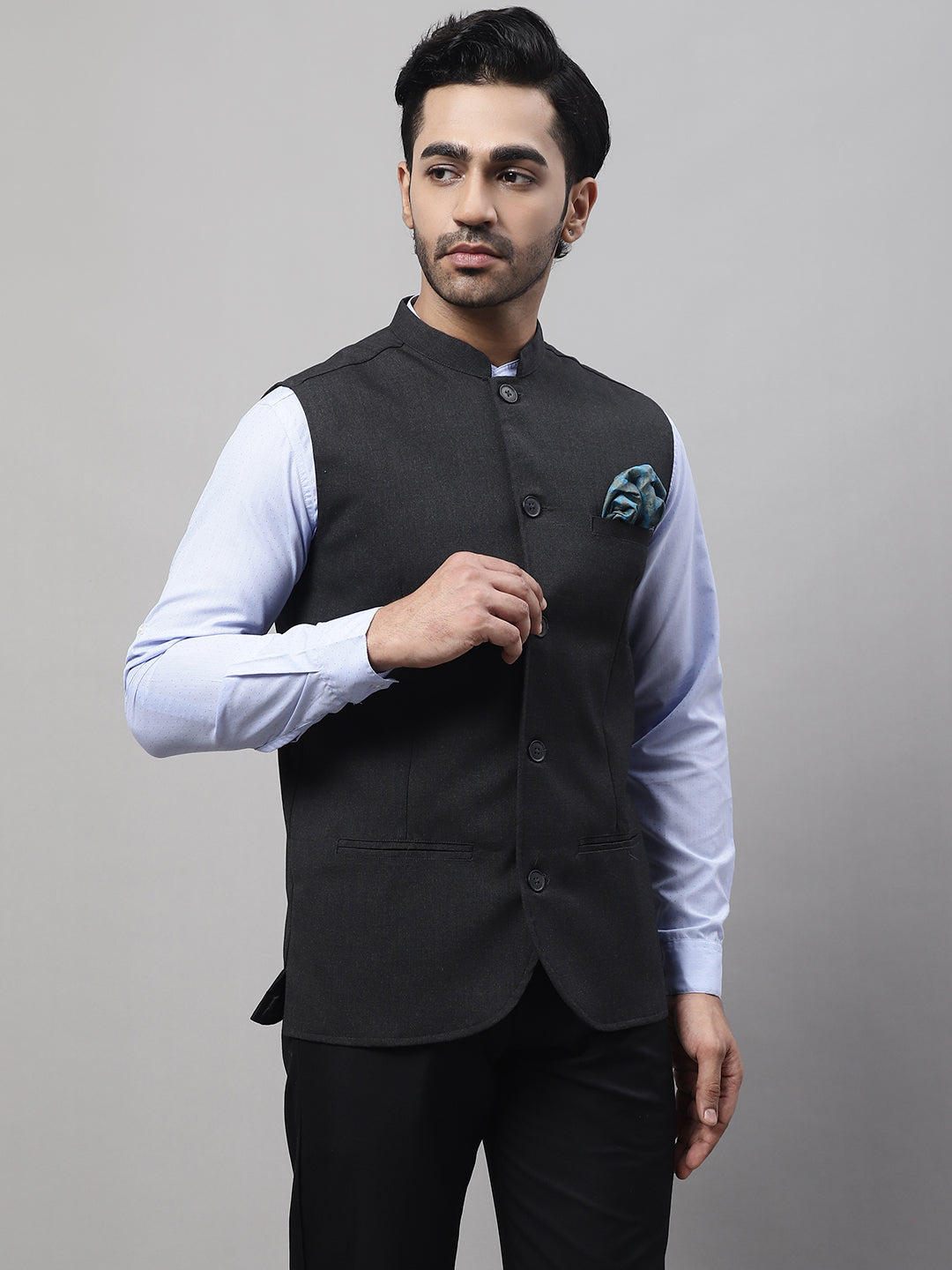 Even Apparels Men's Grey Nehru Jacket With Welt Pockets | Swadesiicart