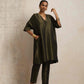trueBrowns Olive Green Tissue Kurta Co-ord Set - Swadesiicart