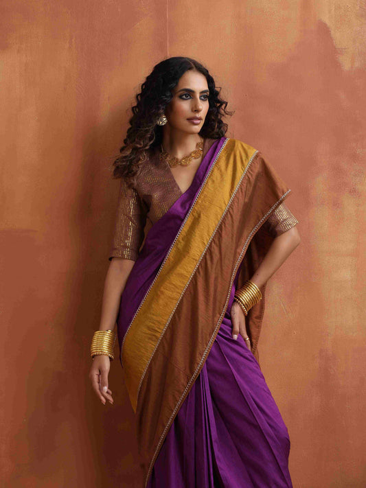trueBrowns Purple Silk Ready To Wear Saree | Swadesiicart