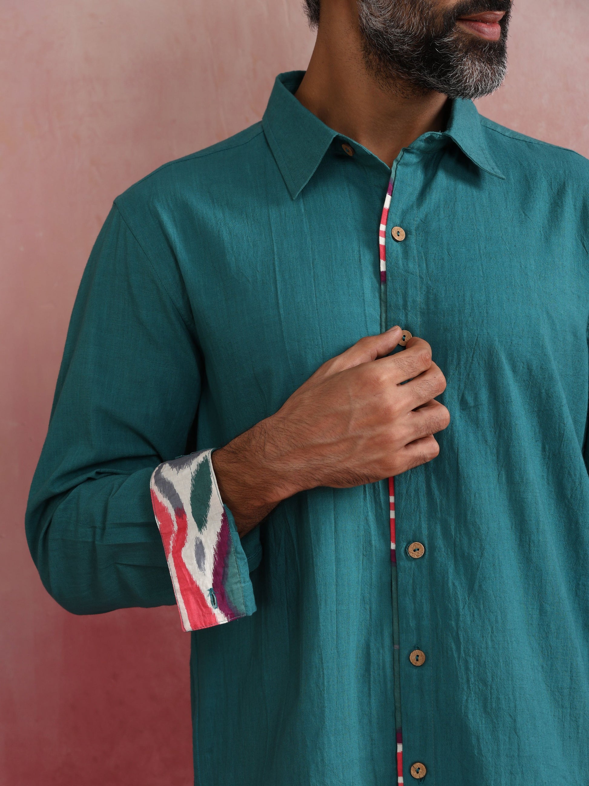 trueBrowns Men's Teal Cotton Shirt | Swadesiicart