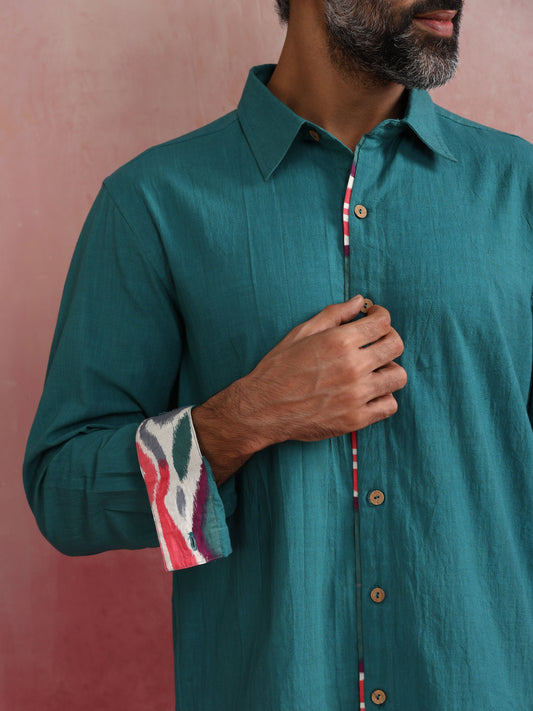 trueBrowns Men's Teal Cotton Shirt | Swadesiicart