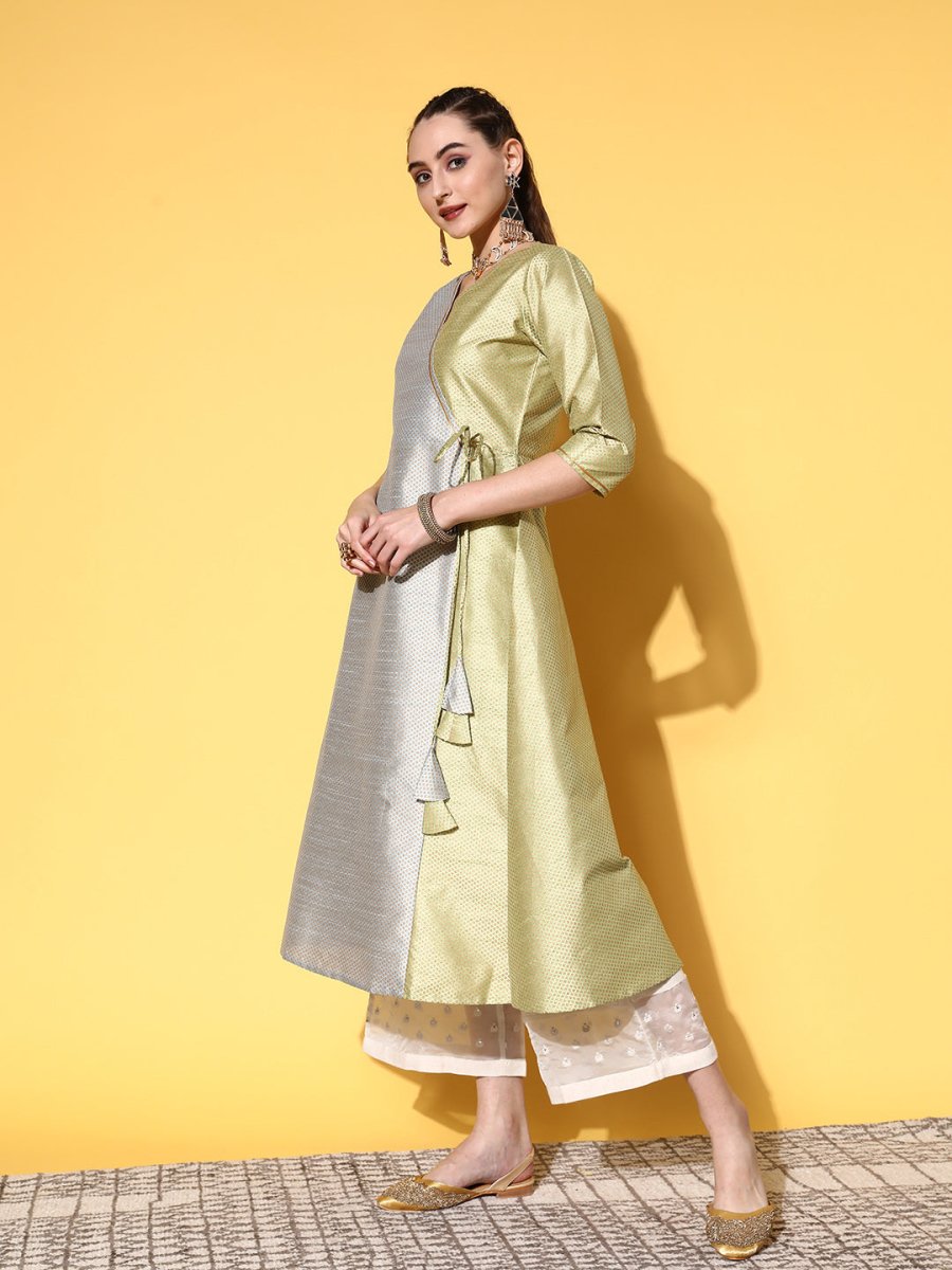 Ahalyaa Women Green Art Silk Fluid Tie-Up Kurta | Swadesiicart