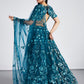 House of Panchhi Teal Net Sequins, Mirror And Thread Embroidery Lehenga Choli & Dupatta | Swadesiicart