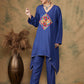 InWeave Women's Ink Blue Square Yellow Patch Work Assymentrical Kurta Set - Swadesiicart
